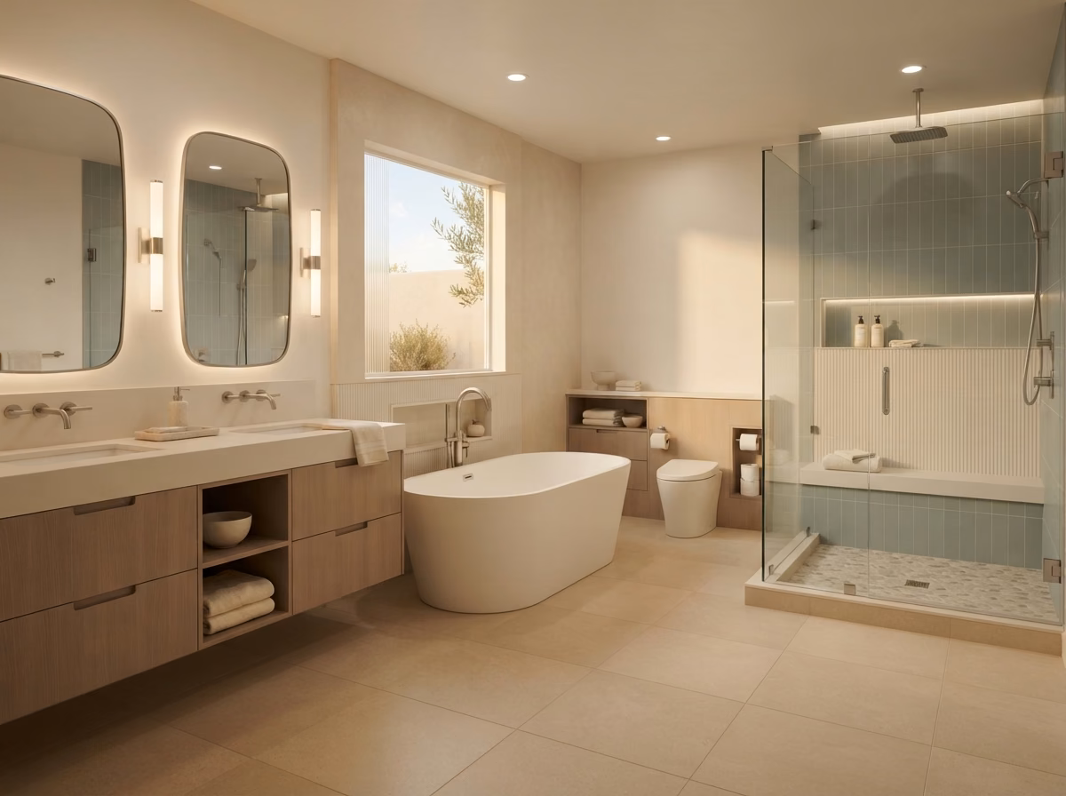 Spa Style Primary Bathroom Gallery in San Diego.
