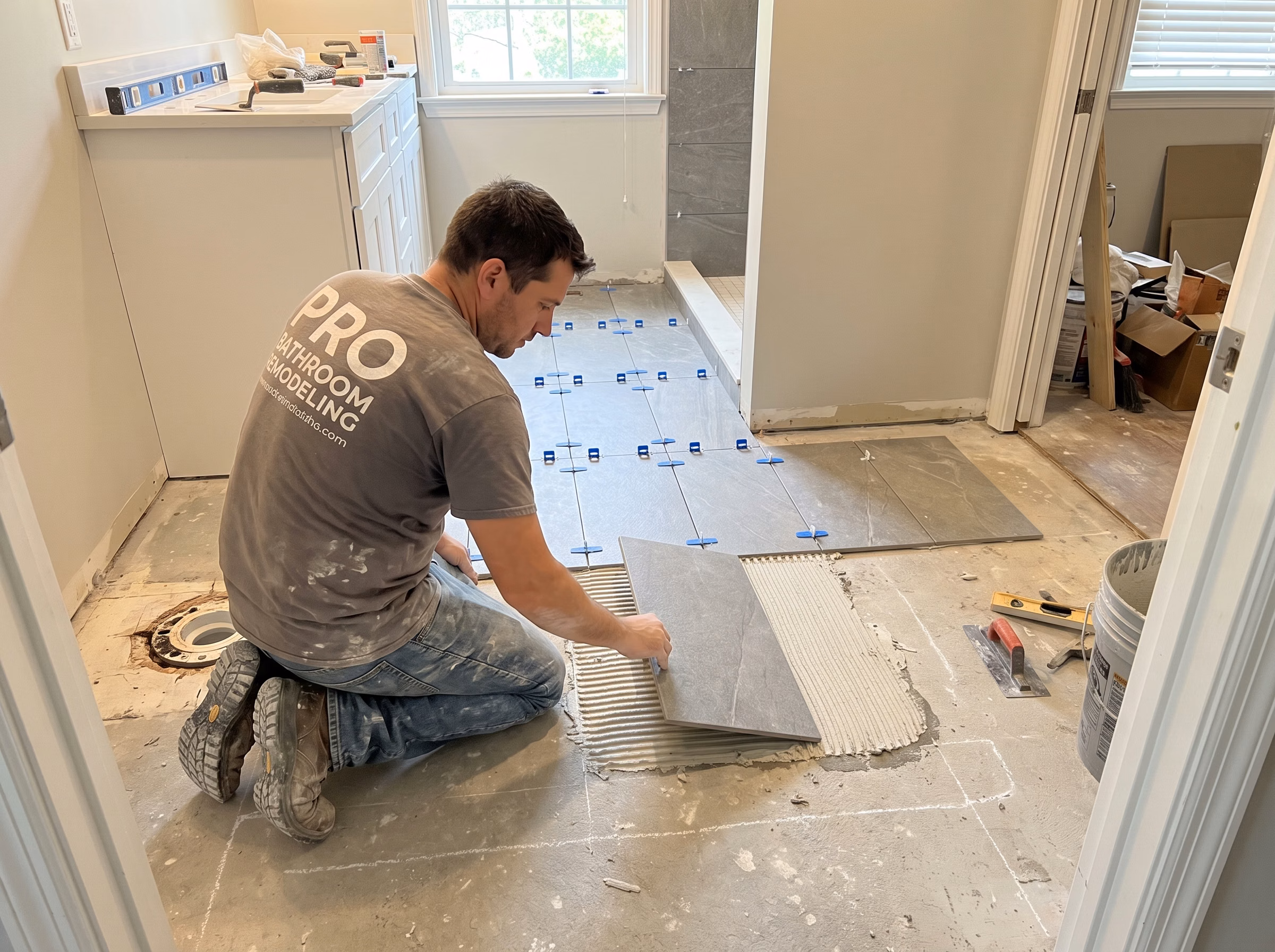 Bathroom Flooring Tile Setting in San Diego.