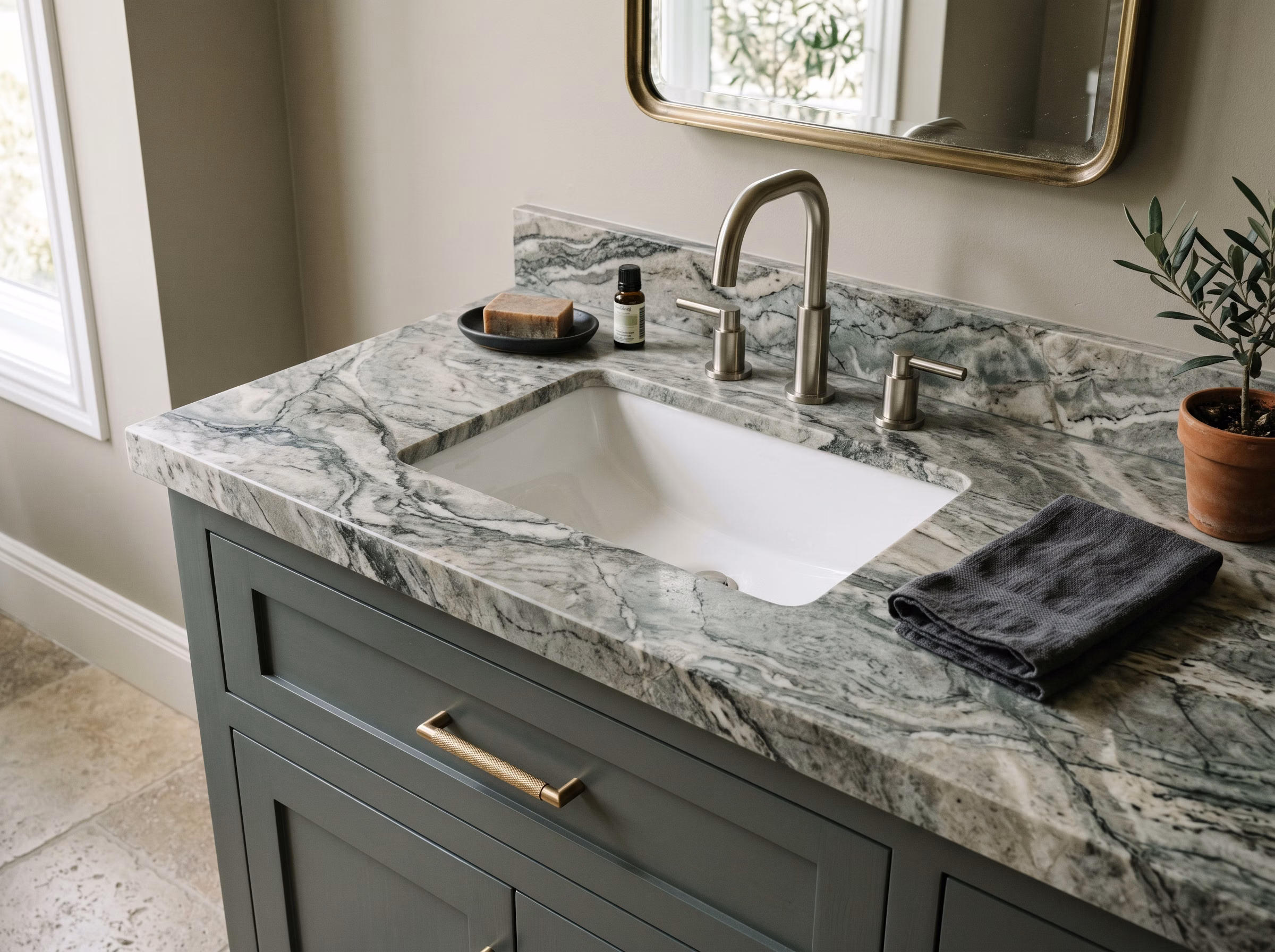 Vanity Sink Installation Natural Stone Granite or Marble High When Sealed | San Diego Vanity Sink Installation Natural Stone Granite or Marble High When Sealed in San Diego.