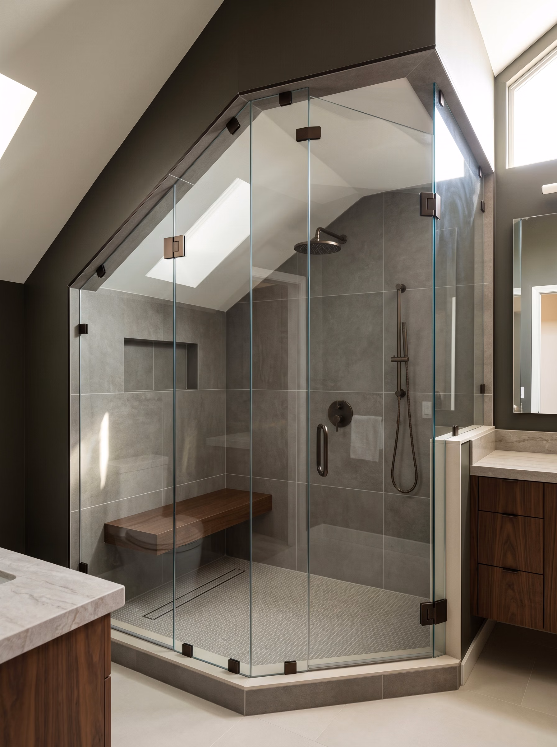 Custom shower enclosure detailing