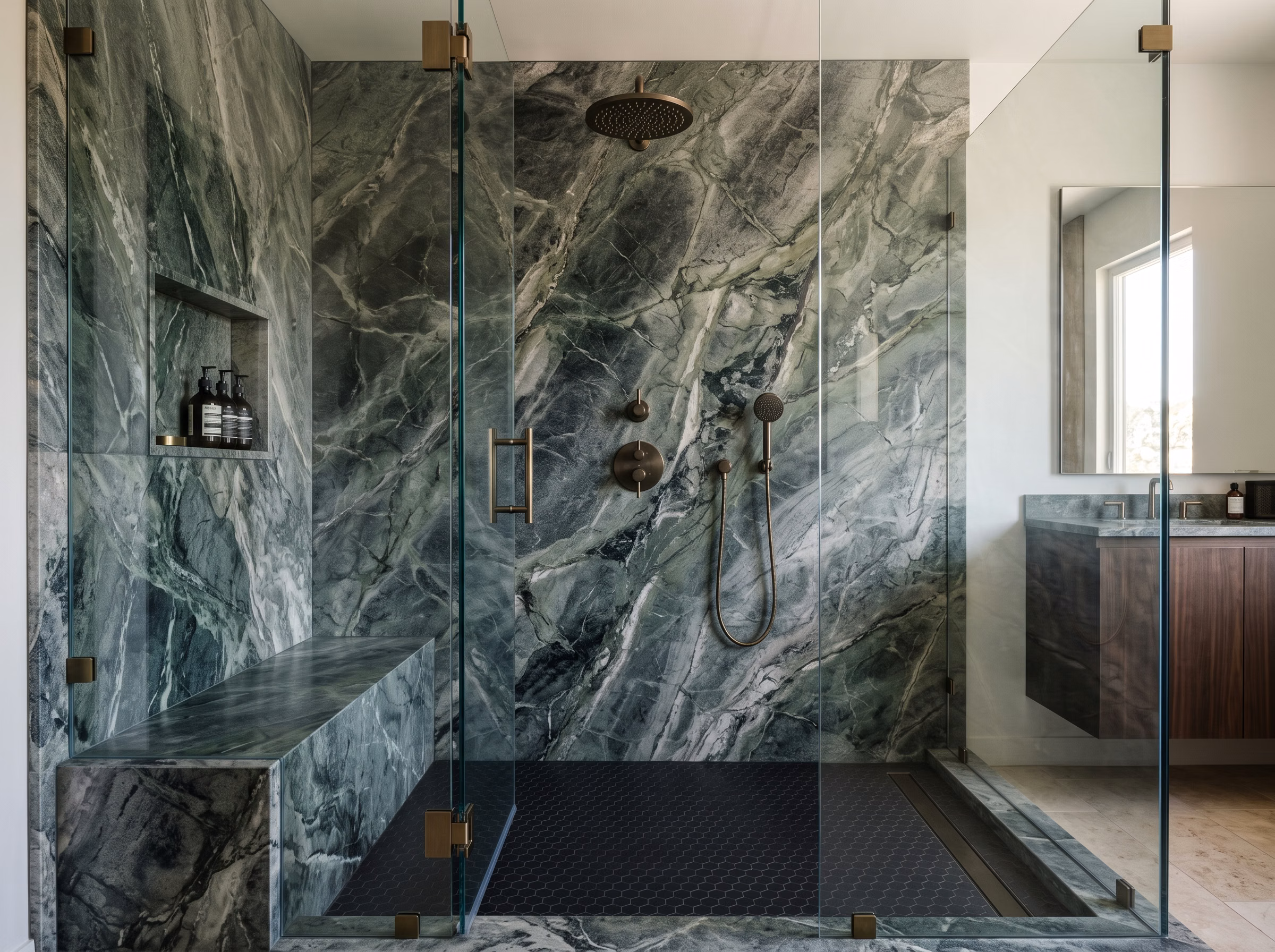 Shower Remodeling Natural Stone Shower in San Diego.