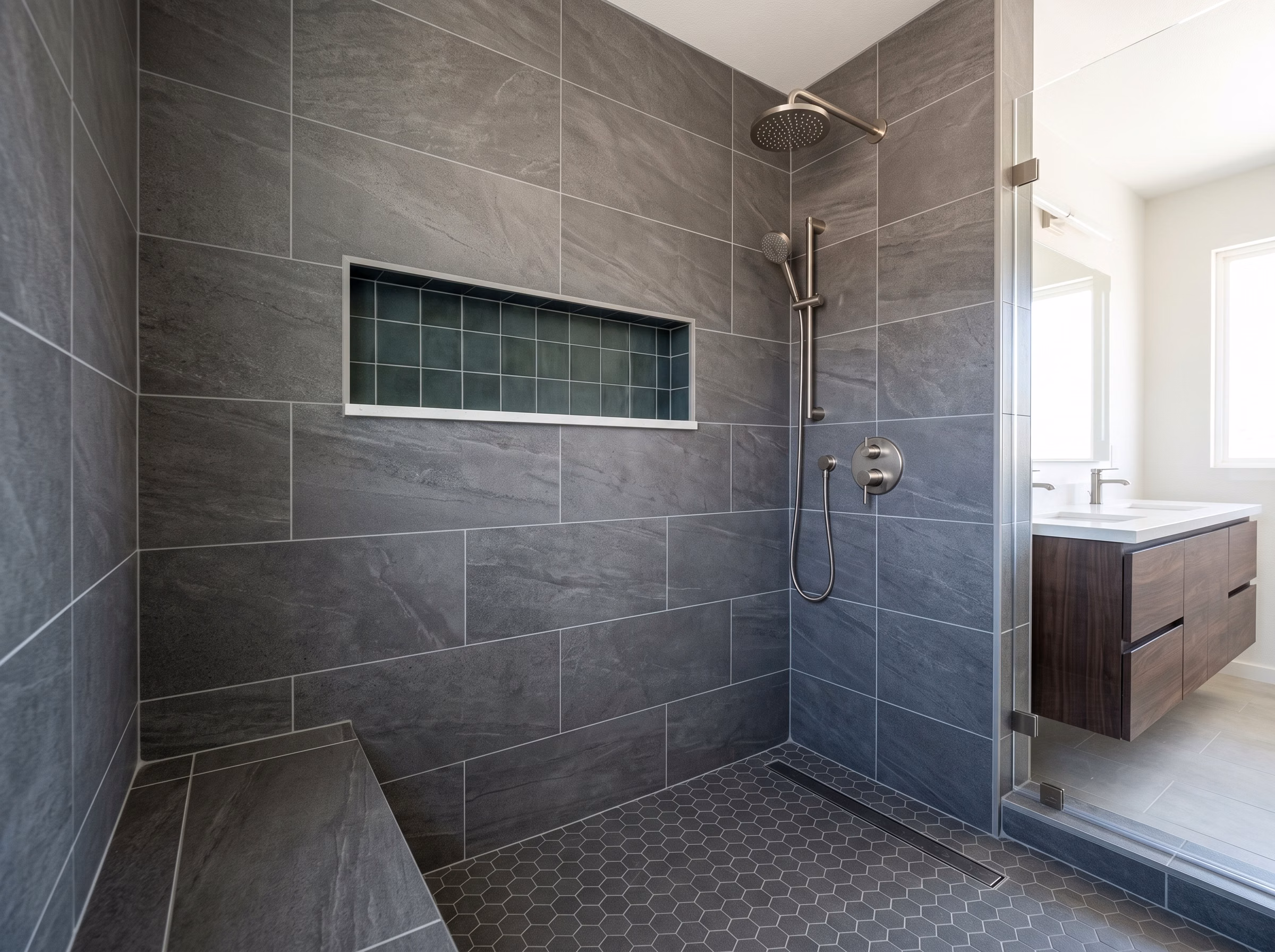 Shower Remodeling Porcelain Tile in San Diego.