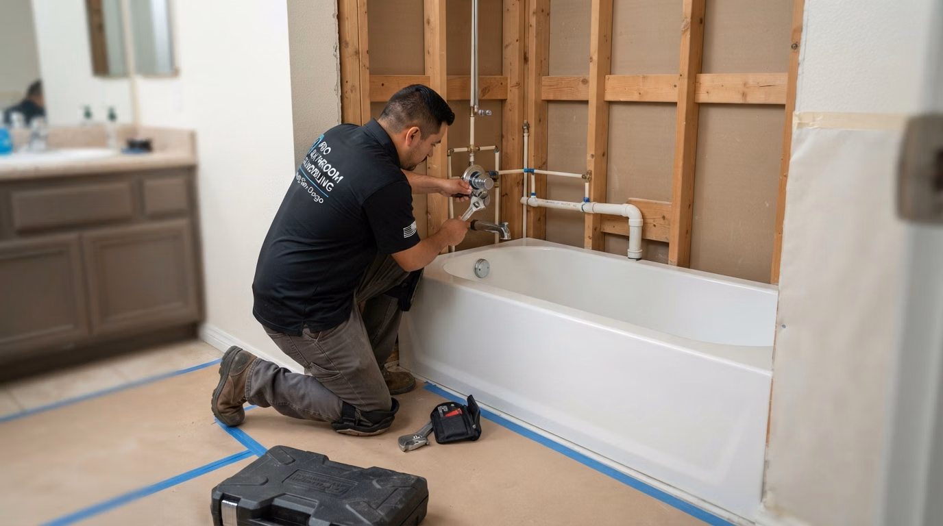 Shower to Tub Conversion Plumbing Rough in in San Diego.