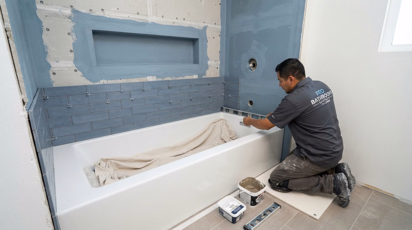 Shower to Tub Conversion Surround Waterproofing in San Diego.