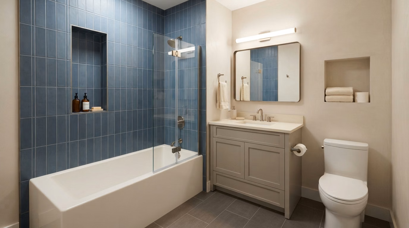 Compact Hall Bathroom Inspiration in San Diego.