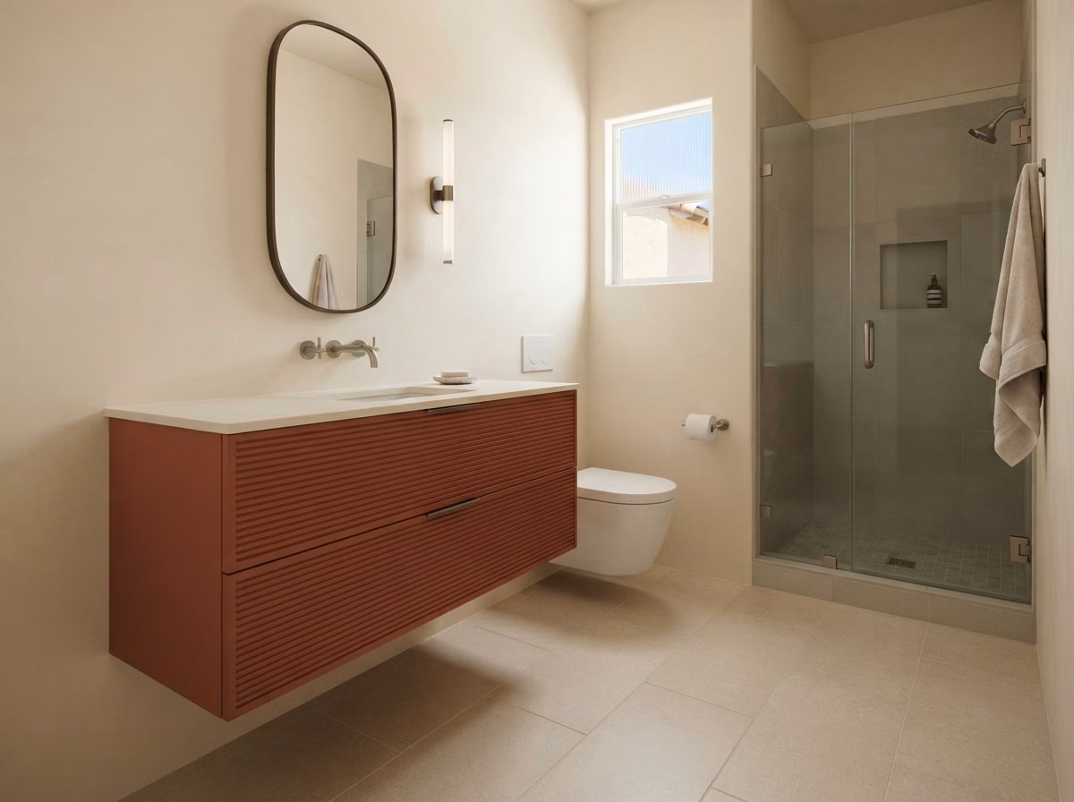 Floating Shallow Depth Vanity Storage in San Diego.
