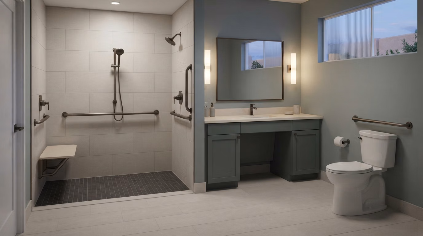 Mobility Friendly Compact Bathroom Inspiration in San Diego.