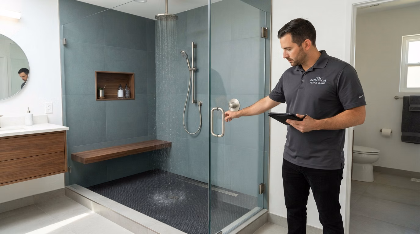 Tub to Shower Conversion Tile Glass and Fixtures in San Diego.